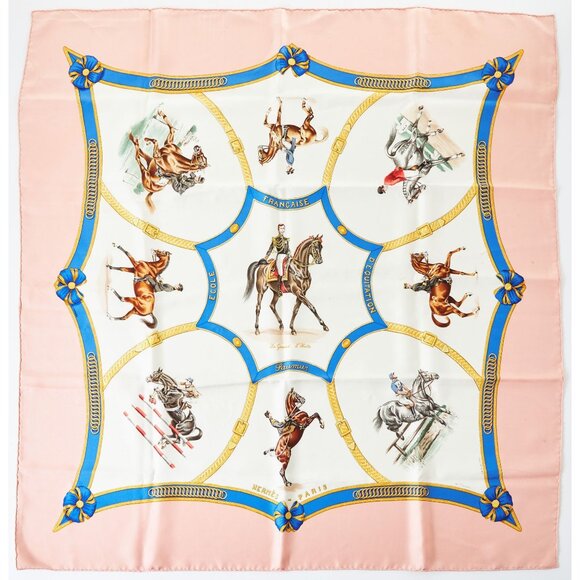 HERMES Silk Scarf Carre 90 Ecole francaise d'equitation Les General L'Hotte 1987 - Picture 1 of 4